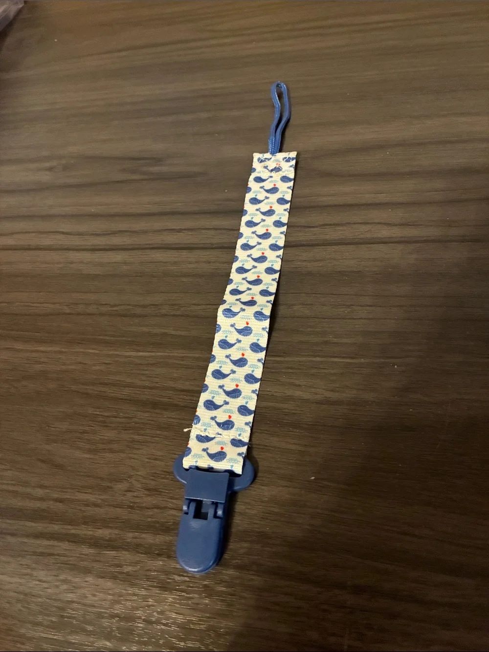 Blue Whale Pattern Pacifier Clip Nautical Fabric Binky Holder